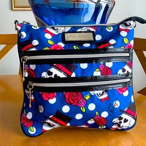 CUTE 🤩 Betsy Johnson Nylon Skull 💀 Top Hats 🎩 Roses 🌹 Purse Bag Tote Strap!
